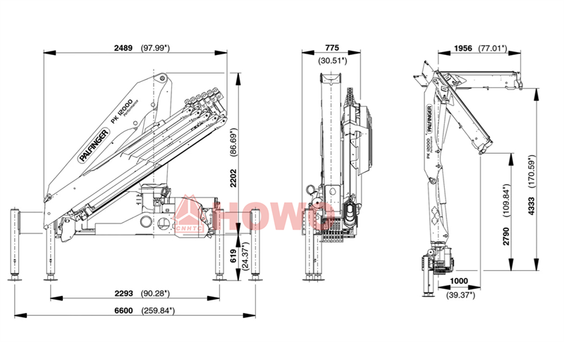 Howo 4x2 truck with 6T knuckle crane