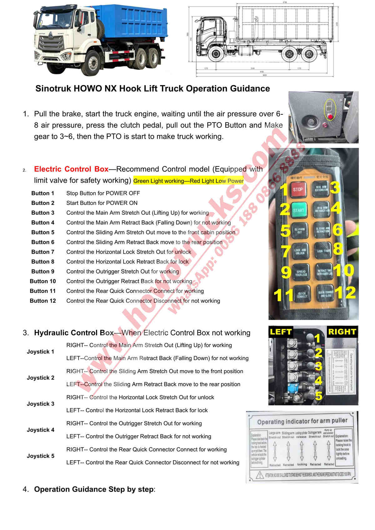 HOWO NX 371HP Hook Lift Truck Operation Guidance